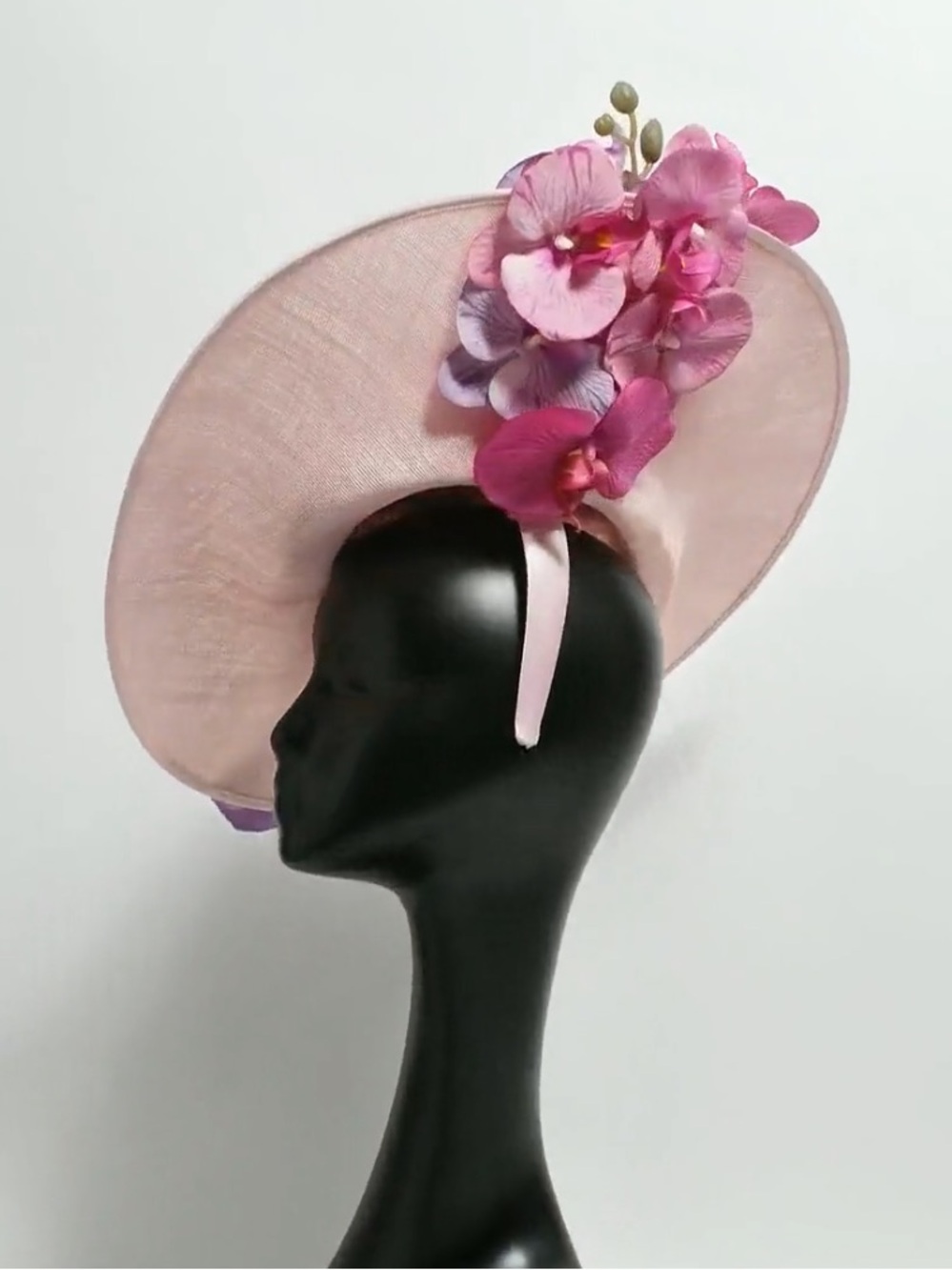 Elegant Pink Floral Saucer Hat with Orchid Accents - Picture 2 of 4